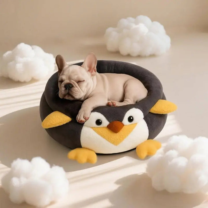 Penguin-Themed Plush Dog Bed