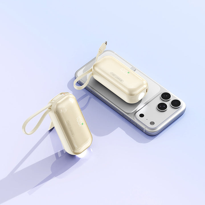 Portable power bank with integrated charging cable and LED charging status display Bowlift