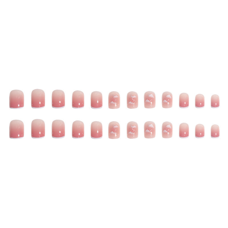 Artistic Press-On Nail Set with Cloud Design Bowlift