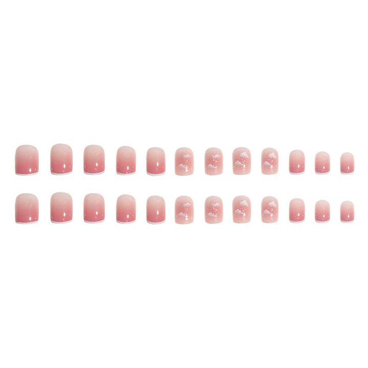 Artistic Press-On Nail Set with Cloud Design Bowlift
