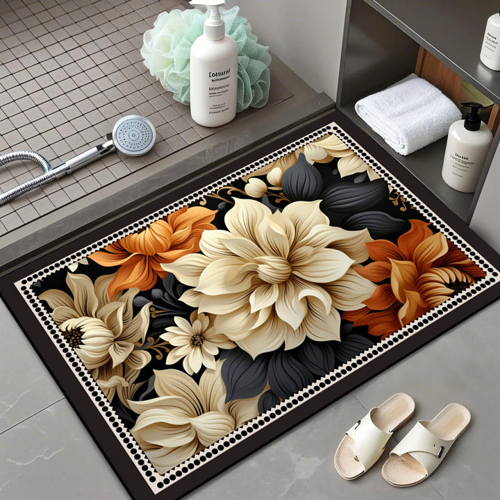 Floral Patterned Memory Foam Bath Mat Bowlift