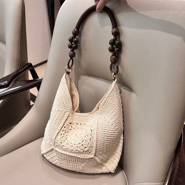 Hand-knotted shoulder bag with wooden handles Bowlift