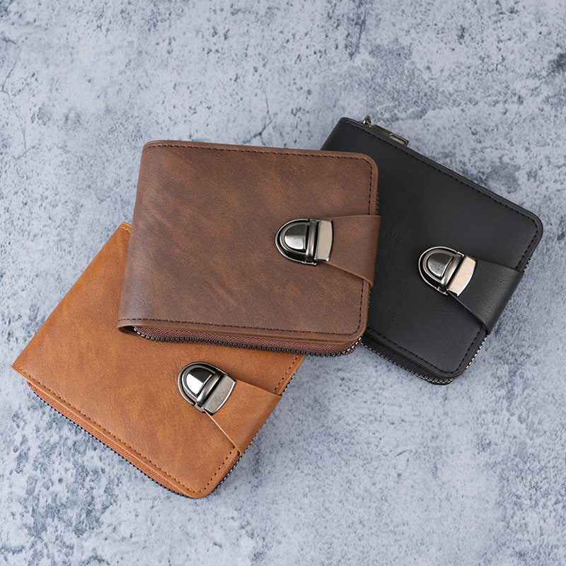 Compact Leather Zip-Around Bifold Wallet with Magnetic Strap Bowlift