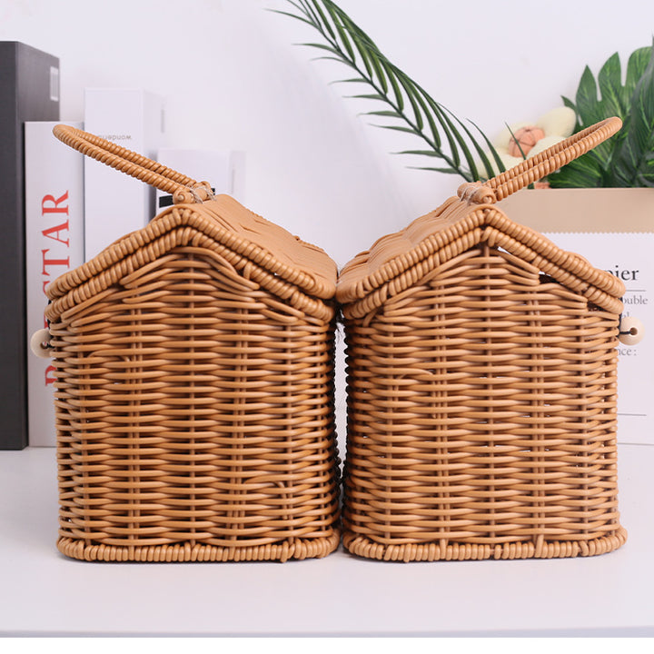 Charming Woven Storage Basket with Lid Bowlift
