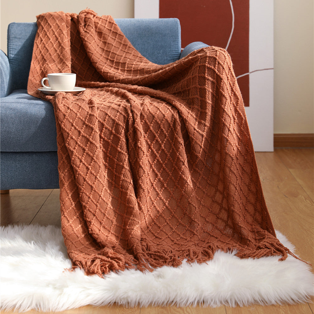Cable Knit Fringe Throw Blanket Bowlift