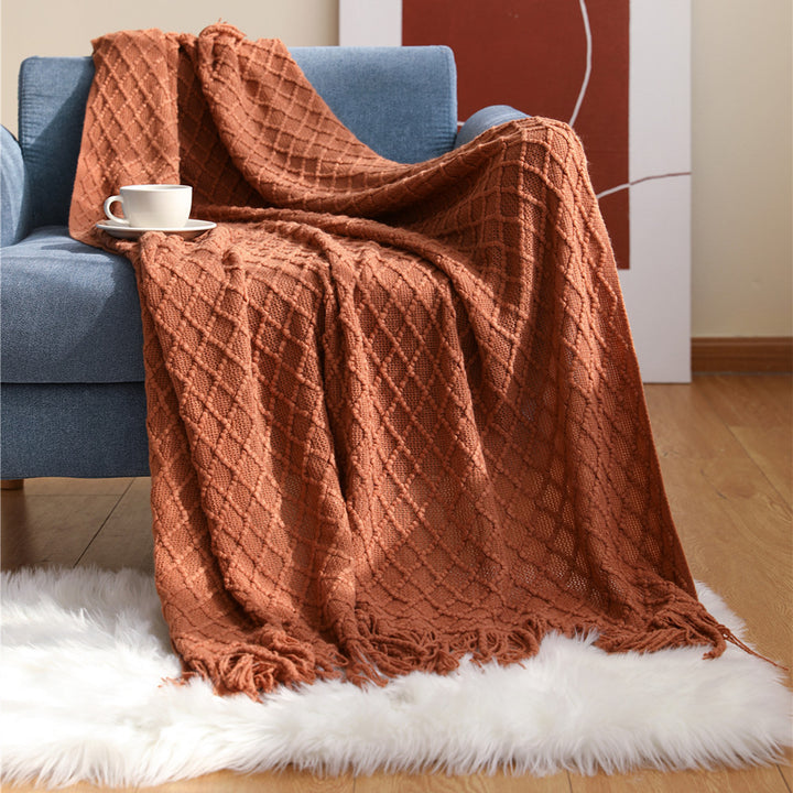 Cable Knit Fringe Throw Blanket Bowlift