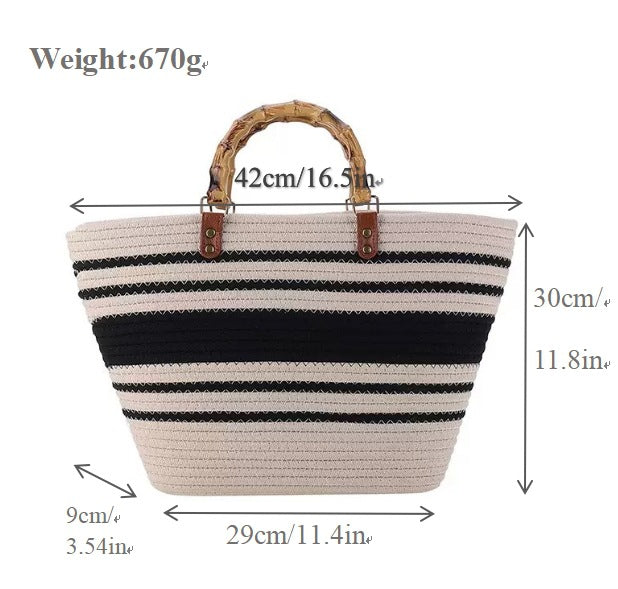 Beach bag with bamboo handles and striped design Bowlift