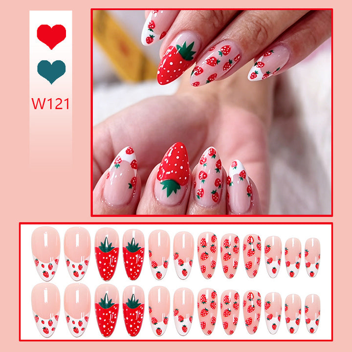 Artificial nail set with fruity strawberry pattern Bowlift