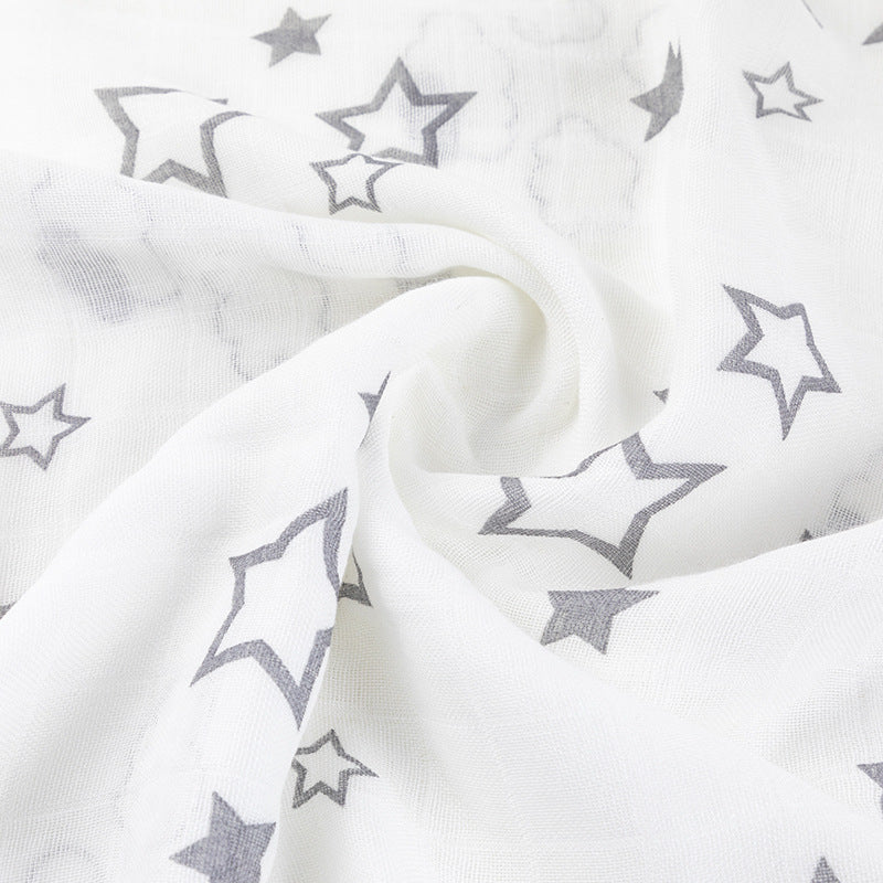 Soft Muslin Baby Blanket with Stars and Clouds Print Bowlift