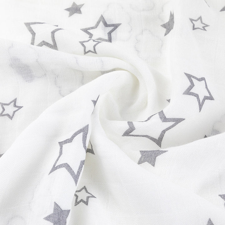 Soft Muslin Baby Blanket with Stars and Clouds Print Bowlift