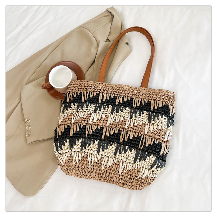 Large, Handmade Straw Bag with Designer Details Bowlift