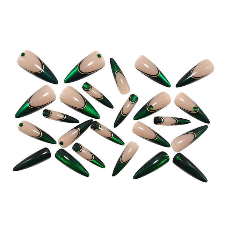 Artificial nails with elegant glitter gradient and modern accents Bowlift