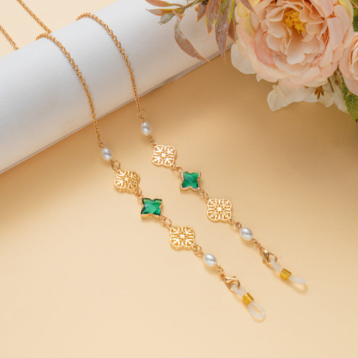 Elegant Gemstone and Pearl Eyewear Chain Bowlift