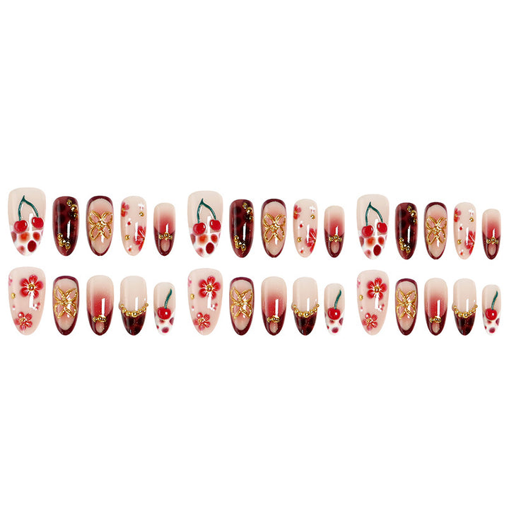 Artificial nail set with elegant floral designs and glitter effect Bowlift