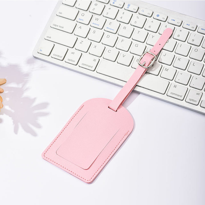 Minimalist Leather Luggage ID Tag with Adjustable Buckle Strap and Card Slot Bowlift
