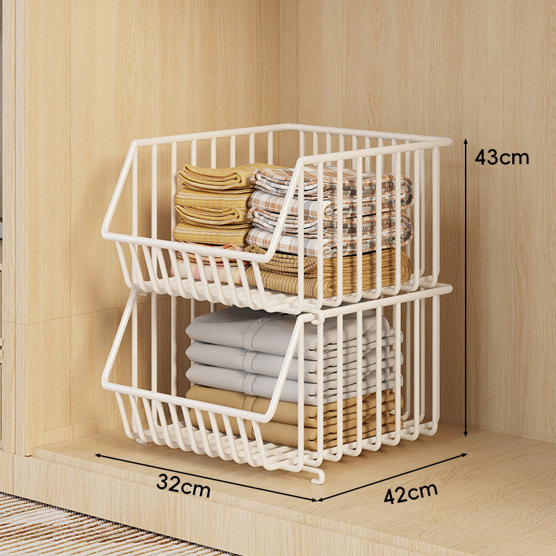 Stackable Multi-Tier Wire Closet Storage Basket Organizer with Open-Front Pull-Out Bins