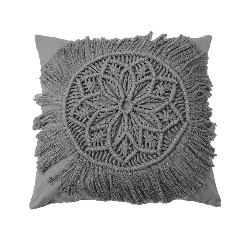 Macrame-Decorative pillow with tassels and hand-knotted Boho structure