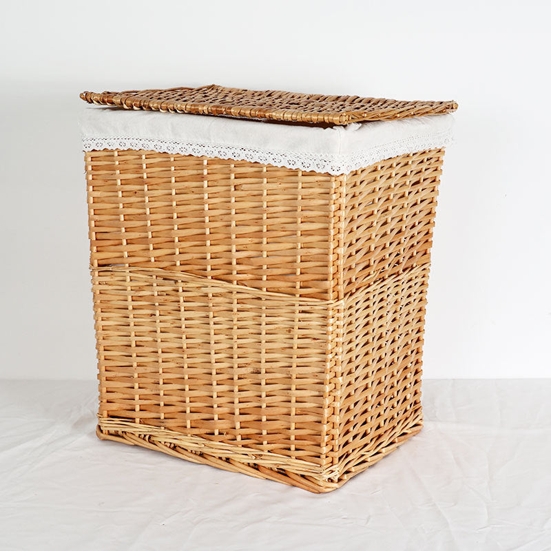 Women's laundry basket with decorative fabric cover and practical lid Bowlift