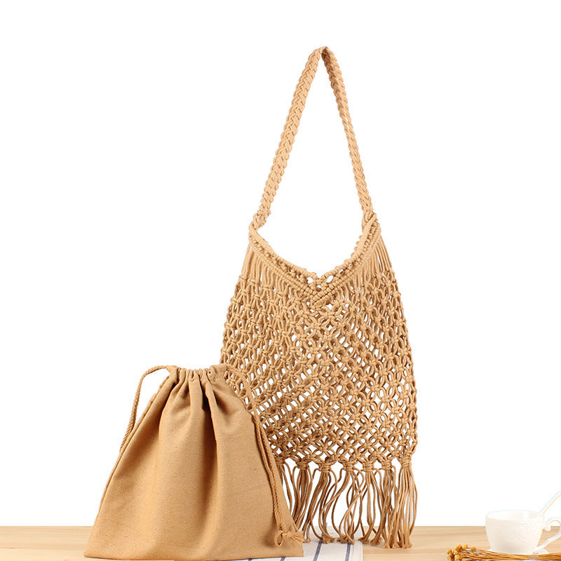Macramé Crossbody Bag with Fringes Bowlift