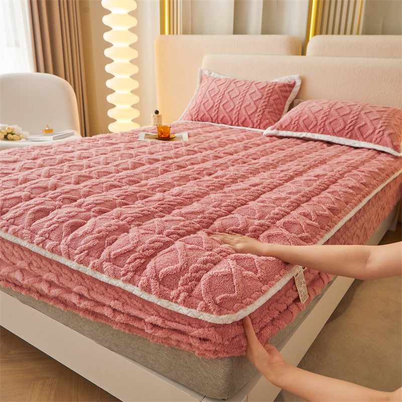Plush Sherpa Quilted Mattress Topper With Deep-Skirt Non-Slip Fit And Embossed Cable Texture