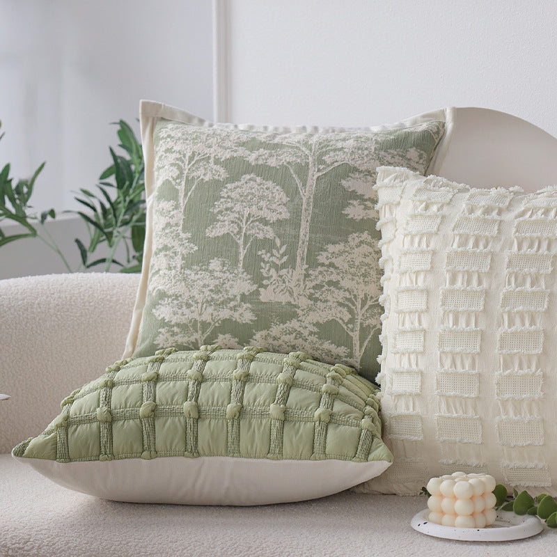 Square decorative cushion cover in Toile motif with jacquard weave structure and piped edge Bowlift