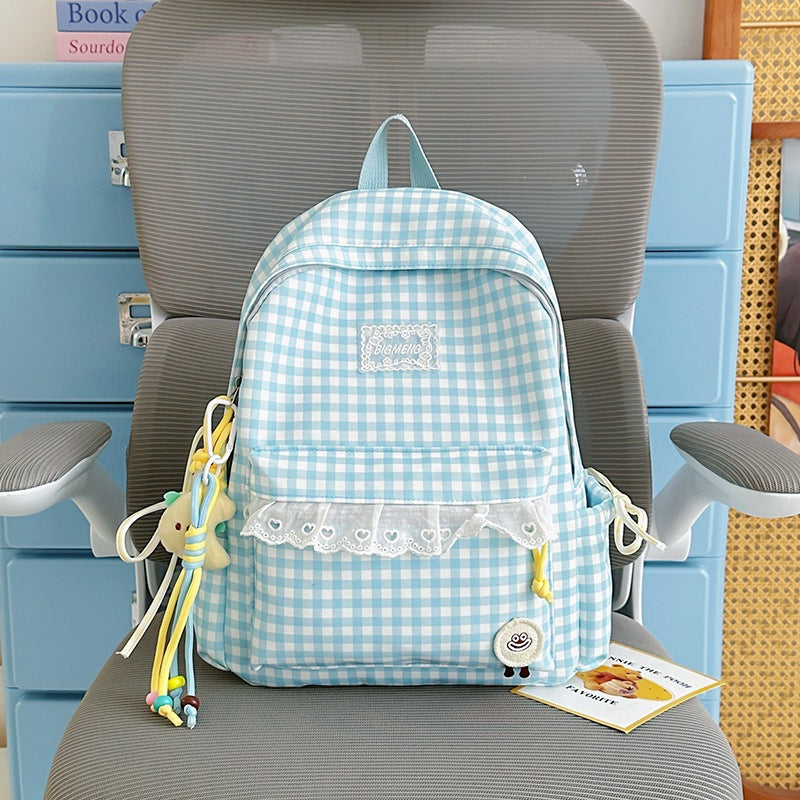 Cute Gingham Print Backpack Bowlift
