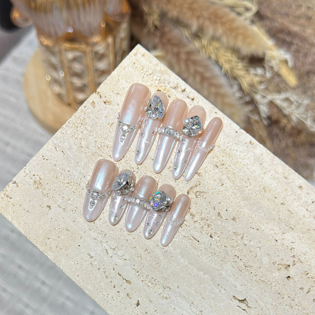 Decorative Stiletto Nail Tips Set with Gemstone Accents Bowlift