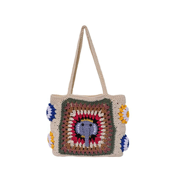 Handmade macrame shoulder bag with elephant design Bowlift