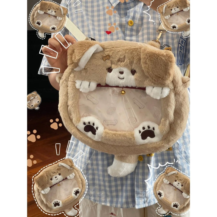 Plush Shoulder Bag with Dog Motif Bowlift