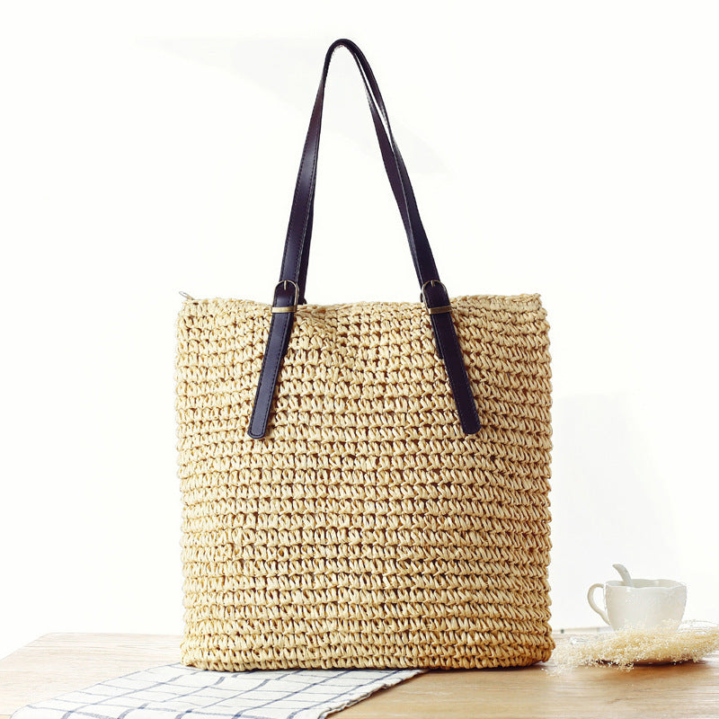 Braided Beach Bag with Sturdy Leather Handles Bowlift