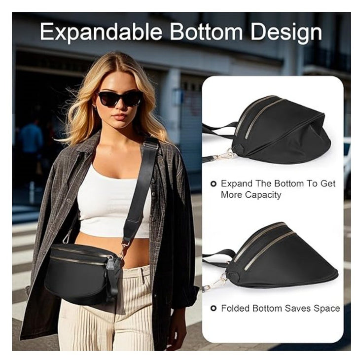 Fashionable crossbody bag with removable shoulder strap and double zipper Bowlift