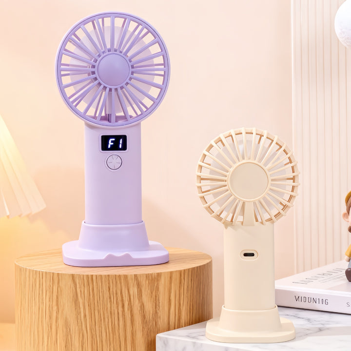 Unisex compact USB battery hand fan with LCD display and three-speed Bowlift