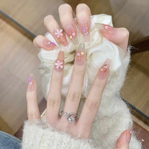 Floral Artistic Press-On Nails Bowlift