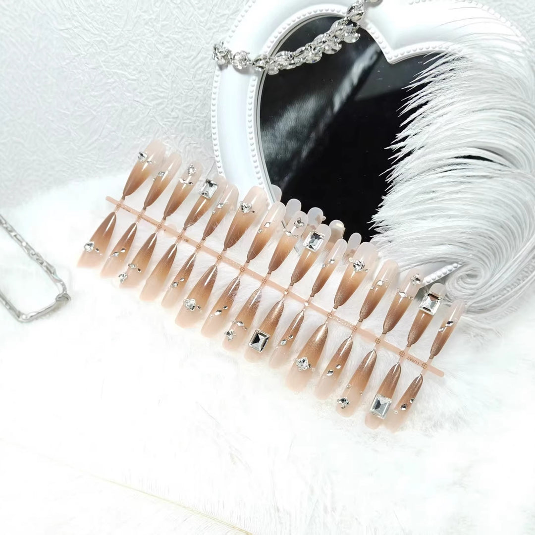 Acrylic nail set with glamorous 3D rhinestone applications Bowlift