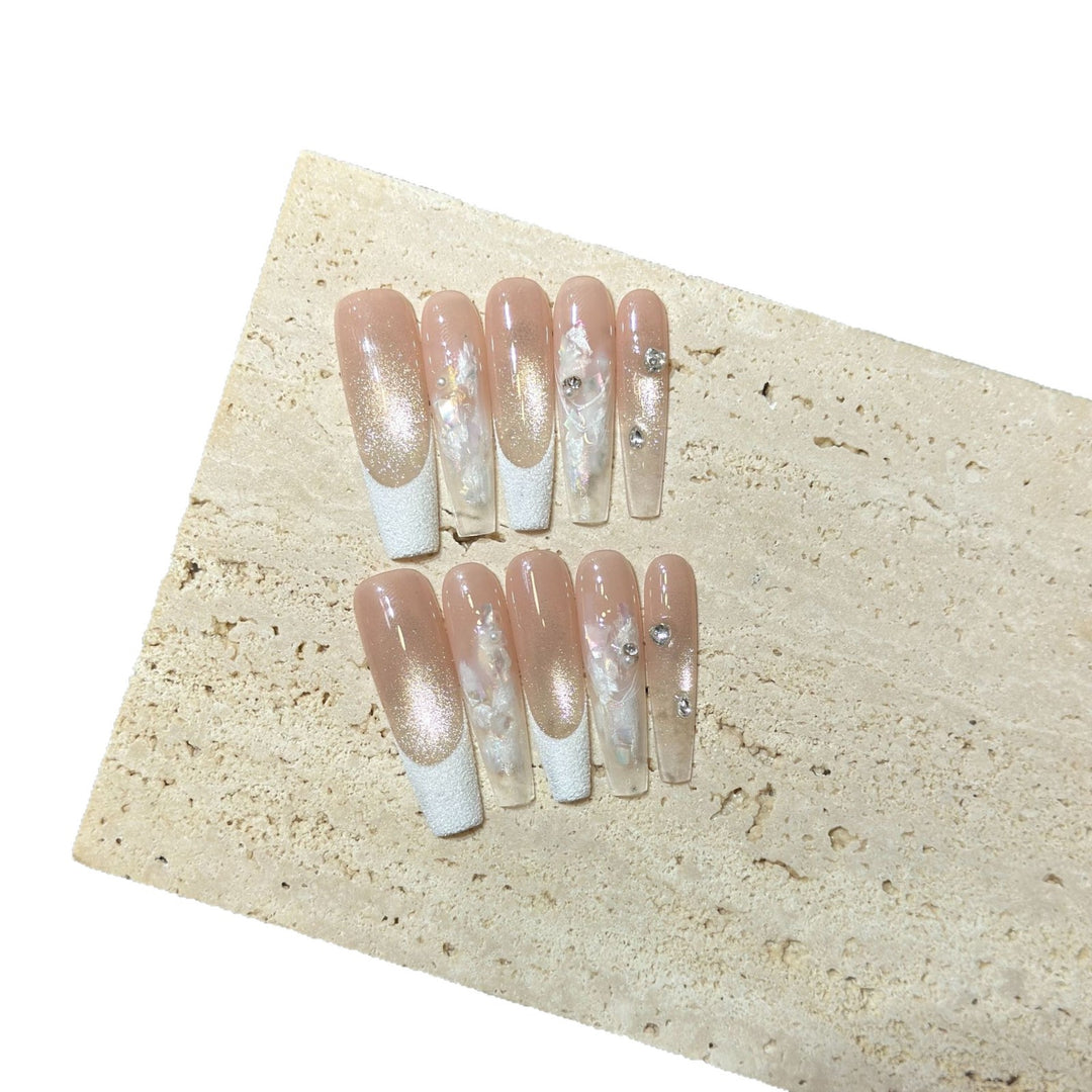 Elegant Press-On Nail Set with Floral and Gemstone Accents Bowlift