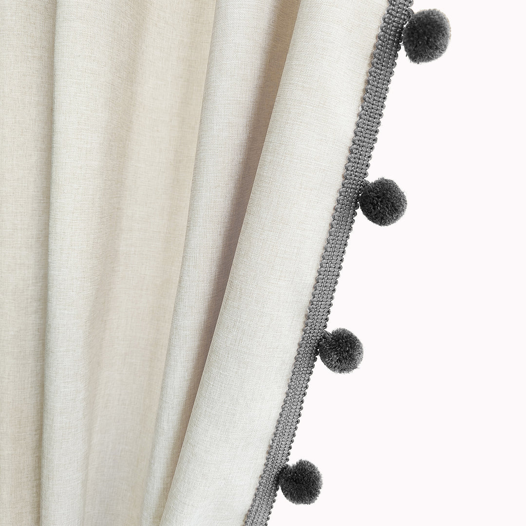 Textured Pom Pom Trim Shower Curtain Bowlift