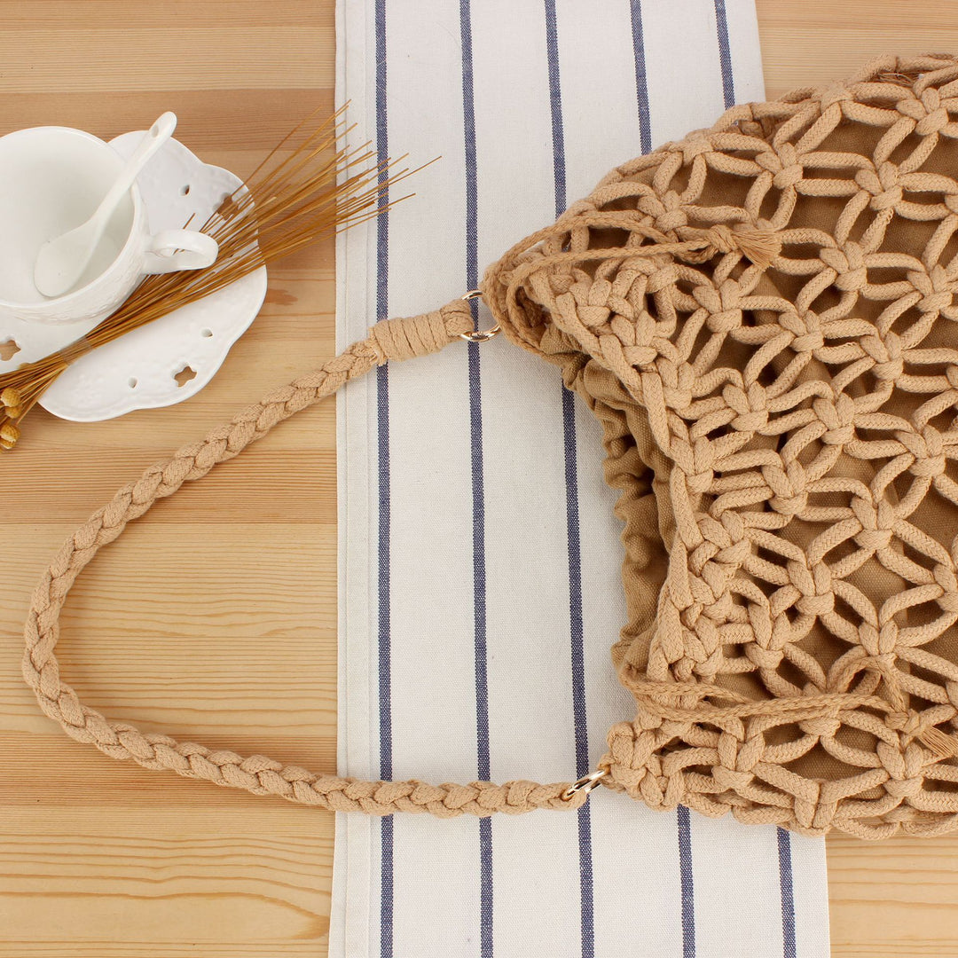 Trendy Macrame Bag with Braided Carry Handle Bowlift