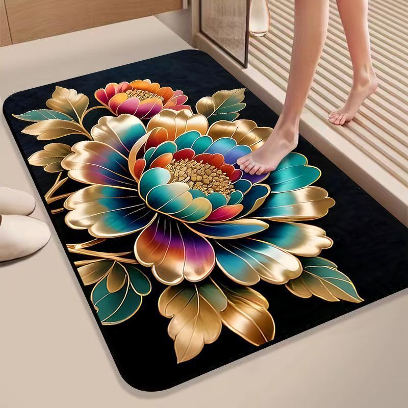 Floral Design Non-Slip Bath Mat Bowlift