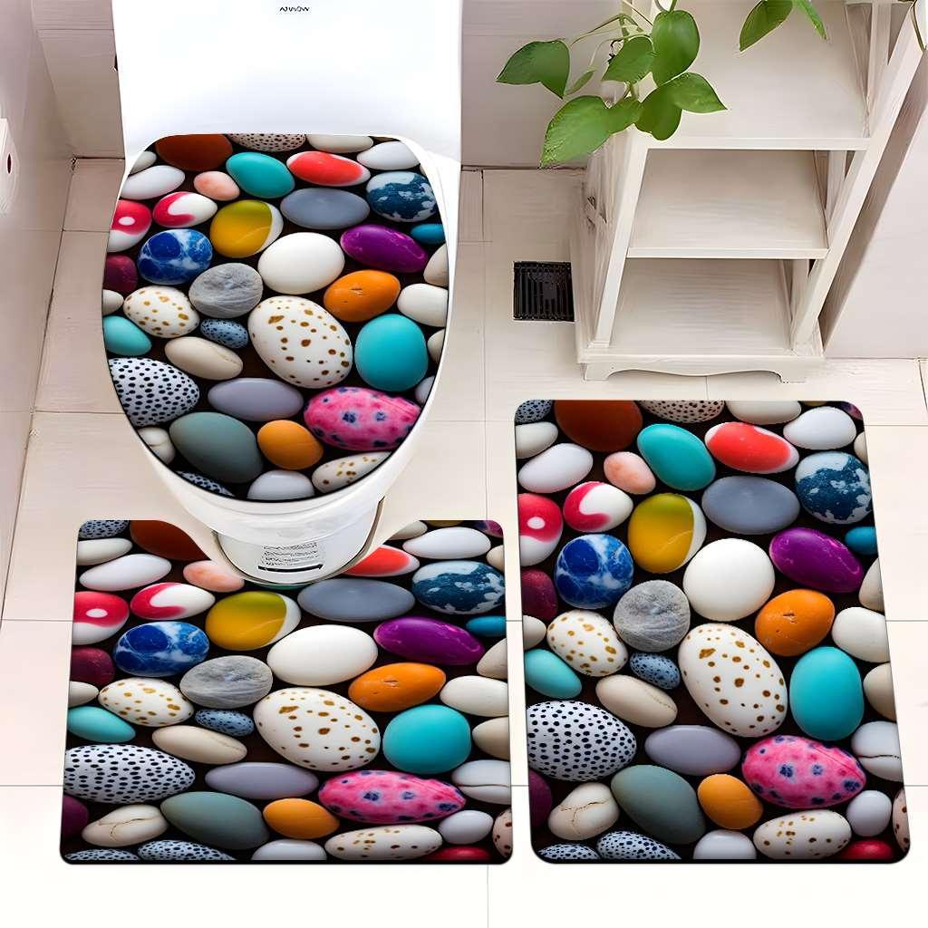 Decorative Rock and Butterfly Bathroom Mat Set Bowlift