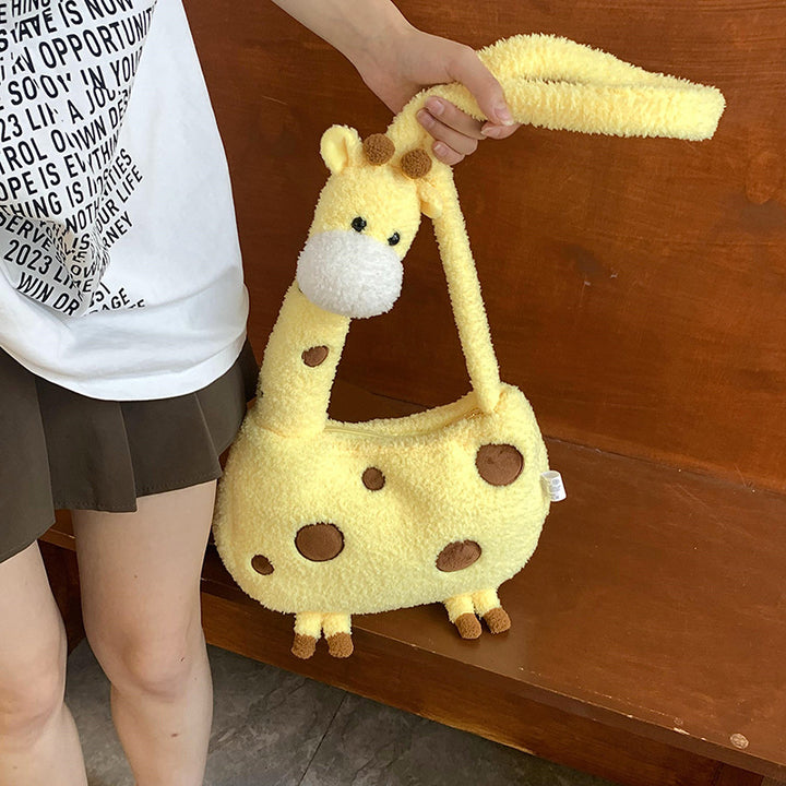 Plush Shoulder Bag in Giraffe Design Bowlift