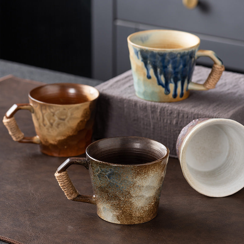 Handcrafted Ceramic Coffee Mug with Rope-Wrapped Handle Bowlift
