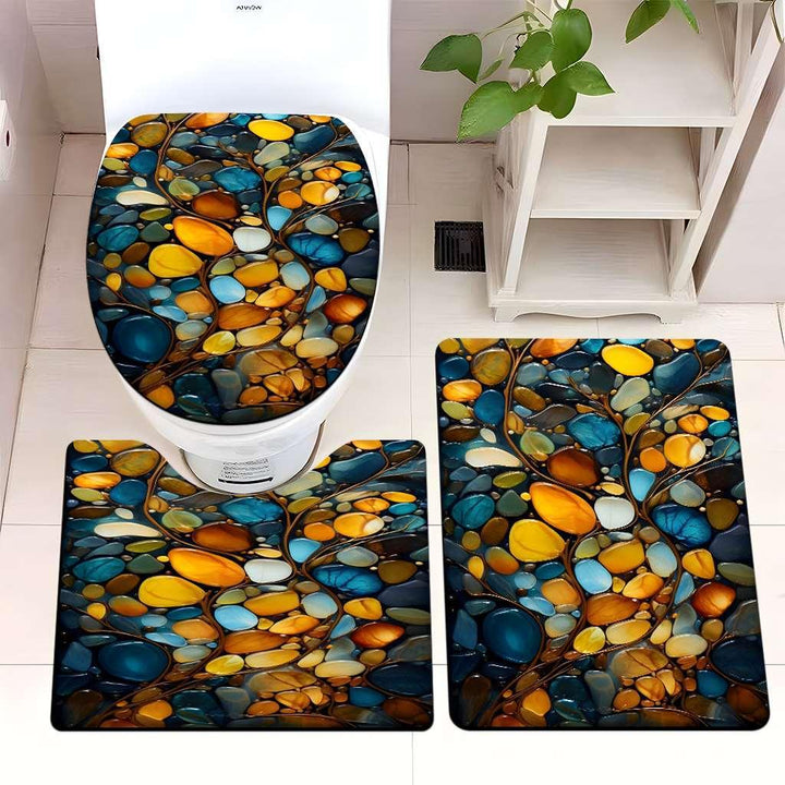 Decorative Rock and Butterfly Bathroom Mat Set Bowlift