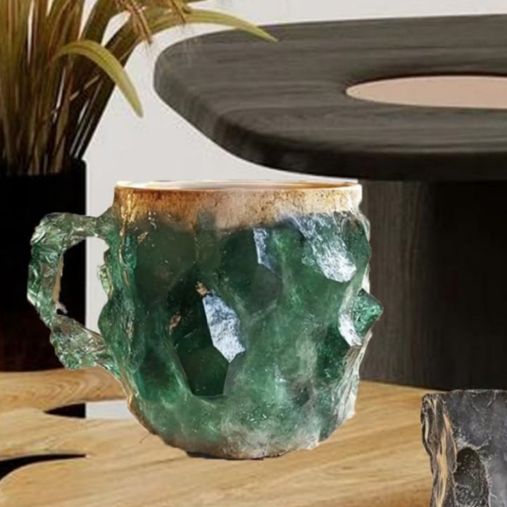 Hand-Carved Natural Agate Geode Coffee Mug With Polished Rim And Crystalline Interior