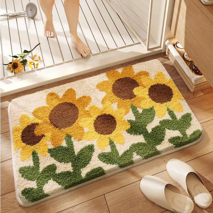 Floral Patterned Plush Bath Rug Bowlift