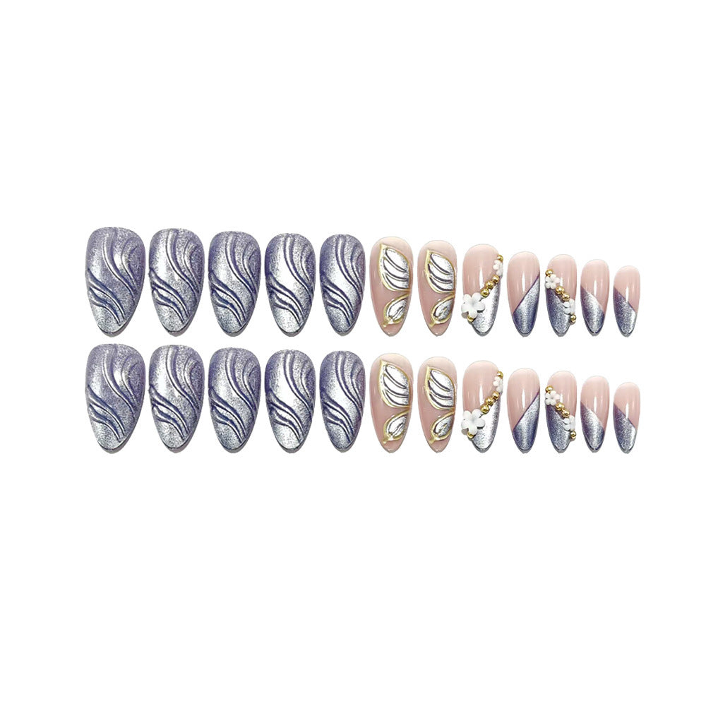 Artificial nails with elegant leaf look and floral design Bowlift