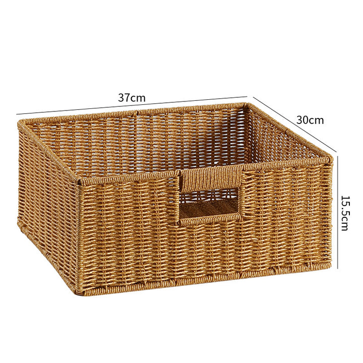 Handwoven Rectangular Storage Basket with Cut-Out Handles Bowlift