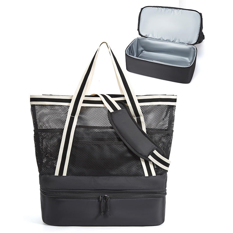 Insulated Mesh Beach Tote Bag with Multi-Compartment Storage Bowlift