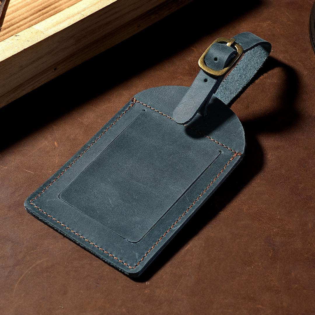 Full-Grain Leather Adjustable Luggage ID Tag with Brass Buckle Bowlift