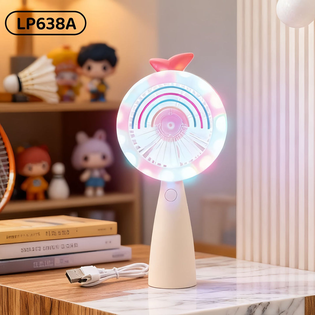 Women's portable USB hand fan with LED function and variable speed control Bowlift