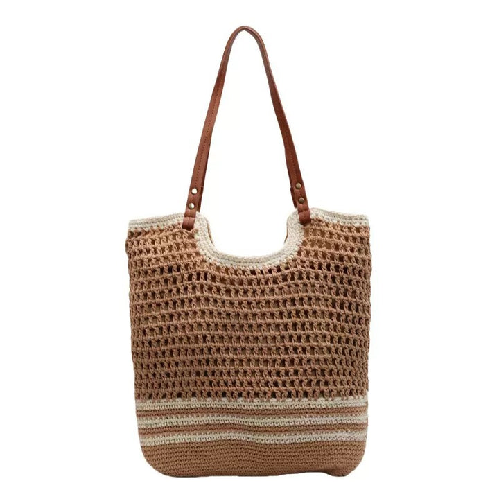 Braided beach bag with leather shoulder straps Bowlift
